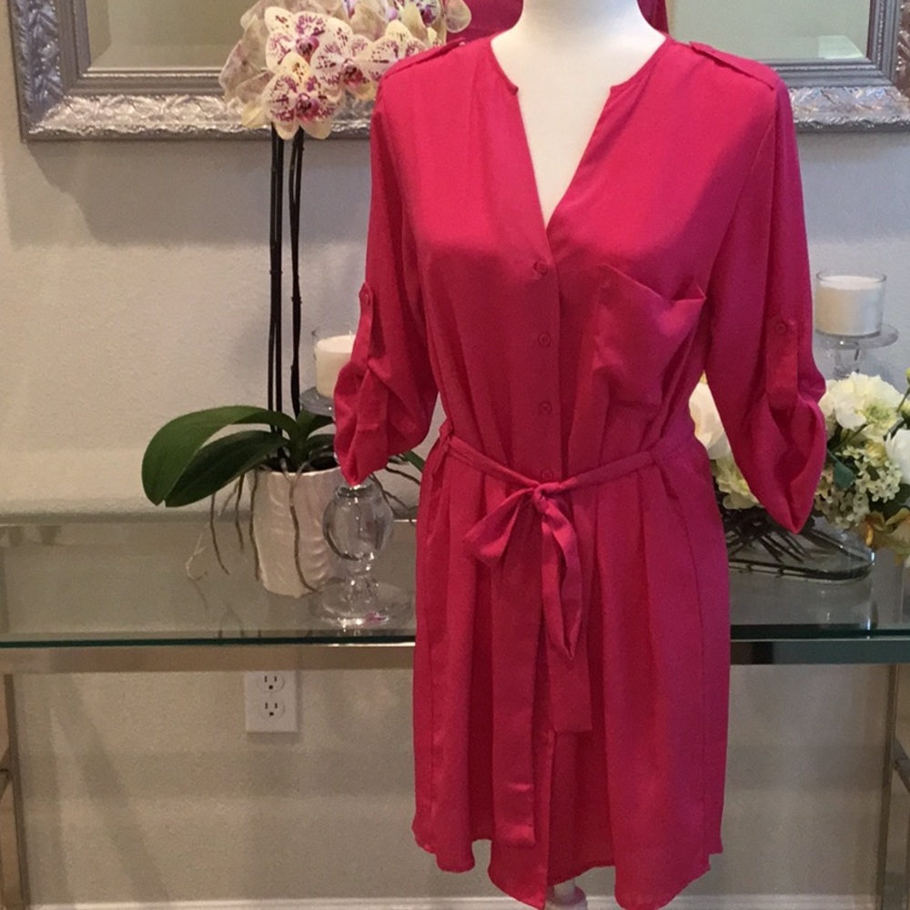 Collective concepts fuchsia pink dress button down